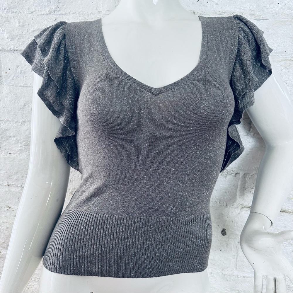 express design studio blouse gray metallic size XS